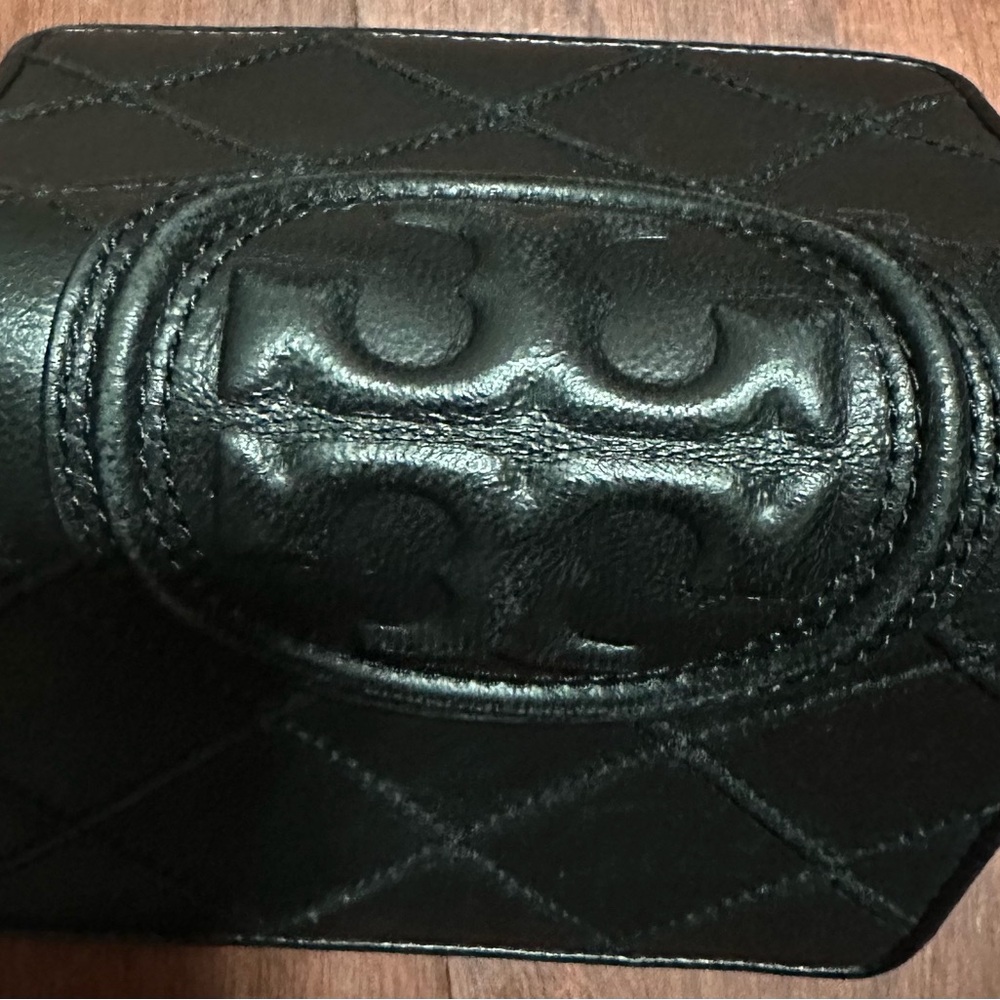 Tory Burch Black Quilted Leather compact wallet